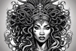 A black African queen Medusa with no eyes tattoo idea