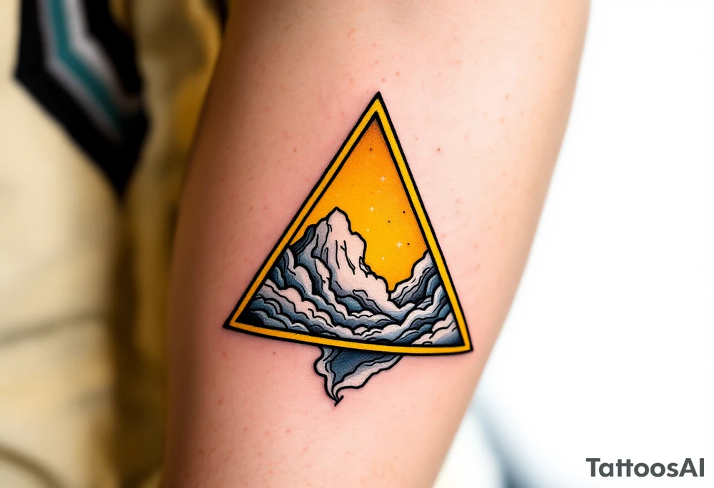 A yellow triangle representing air, drawn with wispy cloud-like textures inside. tattoo idea