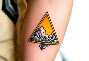 A yellow triangle representing air, drawn with wispy cloud-like textures inside. tattoo idea
