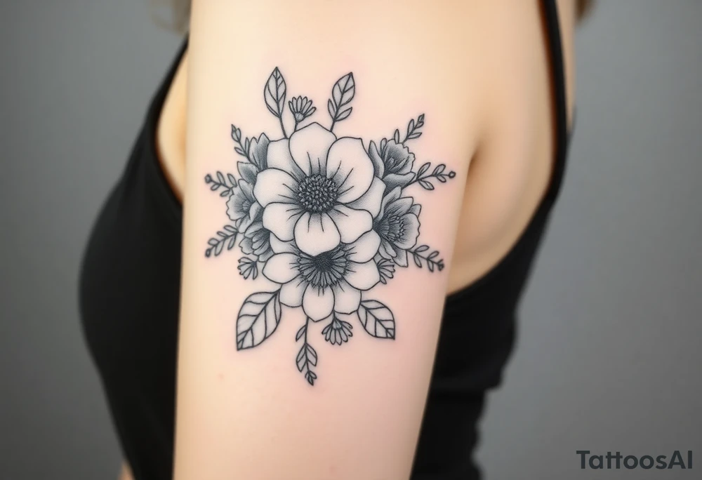 Rose and Chrysanthemum bouquet tattoo tattoo idea