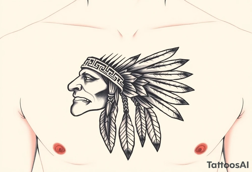 Native American chest in full color male left peck tattoo idea