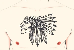 Native American chest in full color male left peck tattoo idea