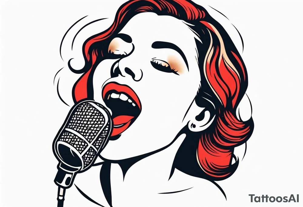 traditional vintage tattoo of mouth singing in microphone simple tattoo idea