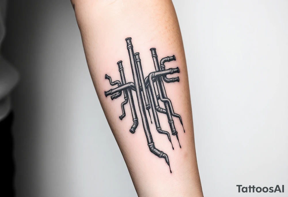 vertical System of thin pipes that transitions outwards of sides and end into thick, widespread 
veins of forearm tattoo idea