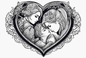 necklace heart locket with two human shadows hugging tattoo idea