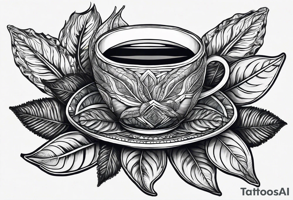 Ayahuasca leaves with cup of ayahuasca in the middle tattoo idea