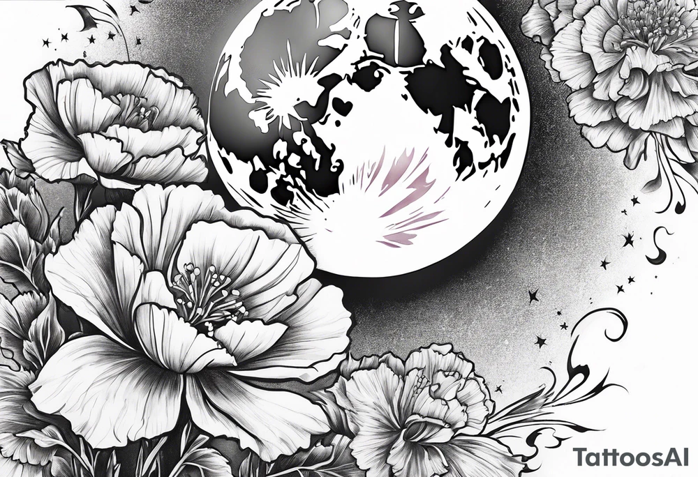 carnations and full moon tattoo idea