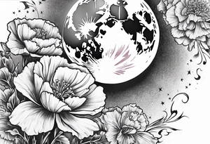 carnations and full moon tattoo idea