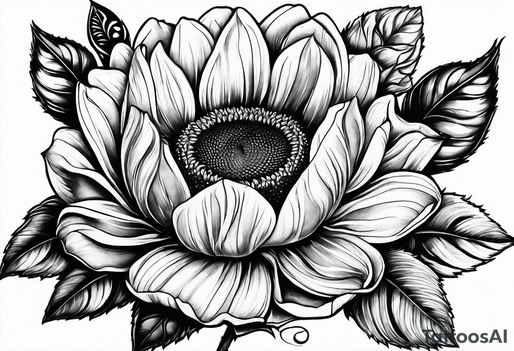 Sunflower, book, flower rose rose & bleu tattoo idea