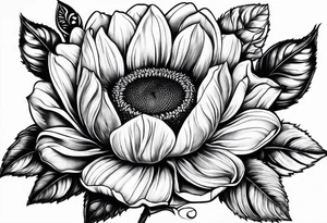Sunflower, book, flower rose rose & bleu tattoo idea