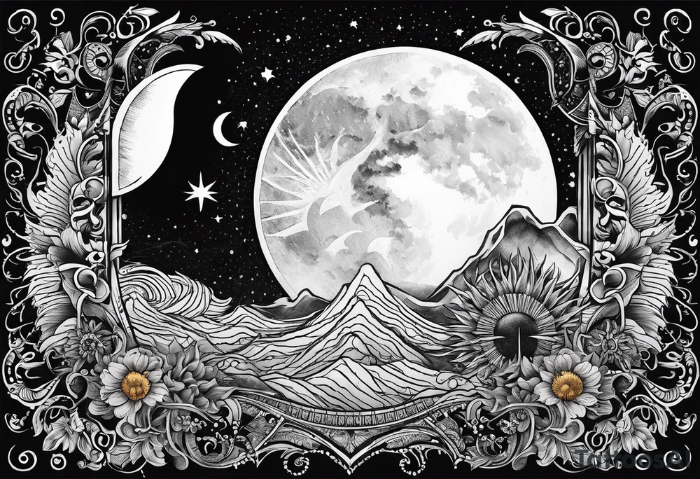 Moon and a sun, that covers half the moon but you can still see the moon and the sun tattoo idea