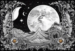Moon and a sun, that covers half the moon but you can still see the moon and the sun tattoo idea