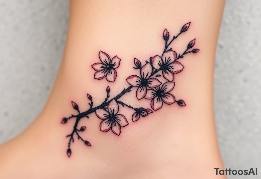 delicate cherry blossoms swirling in spring breeze with petals tattoo idea