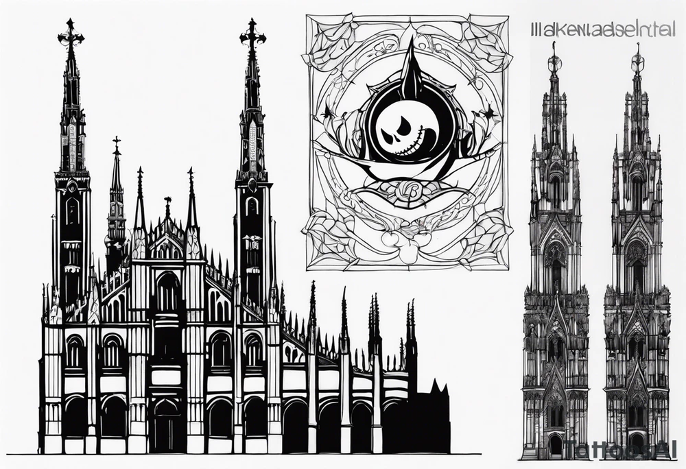 jack skellington on the spire of the Milan cathedral tattoo idea
