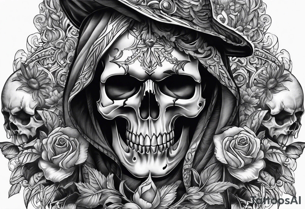 death skulls evil theme full arm sleeve tattoo idea