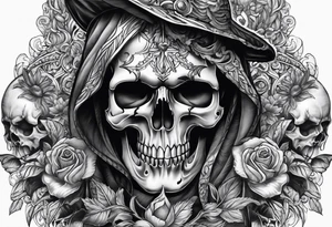 death skulls evil theme full arm sleeve tattoo idea
