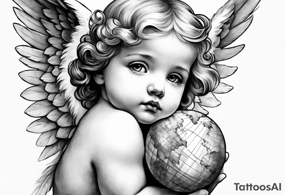little angel holding the globus tattoo idea