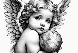 little angel holding the globus tattoo idea