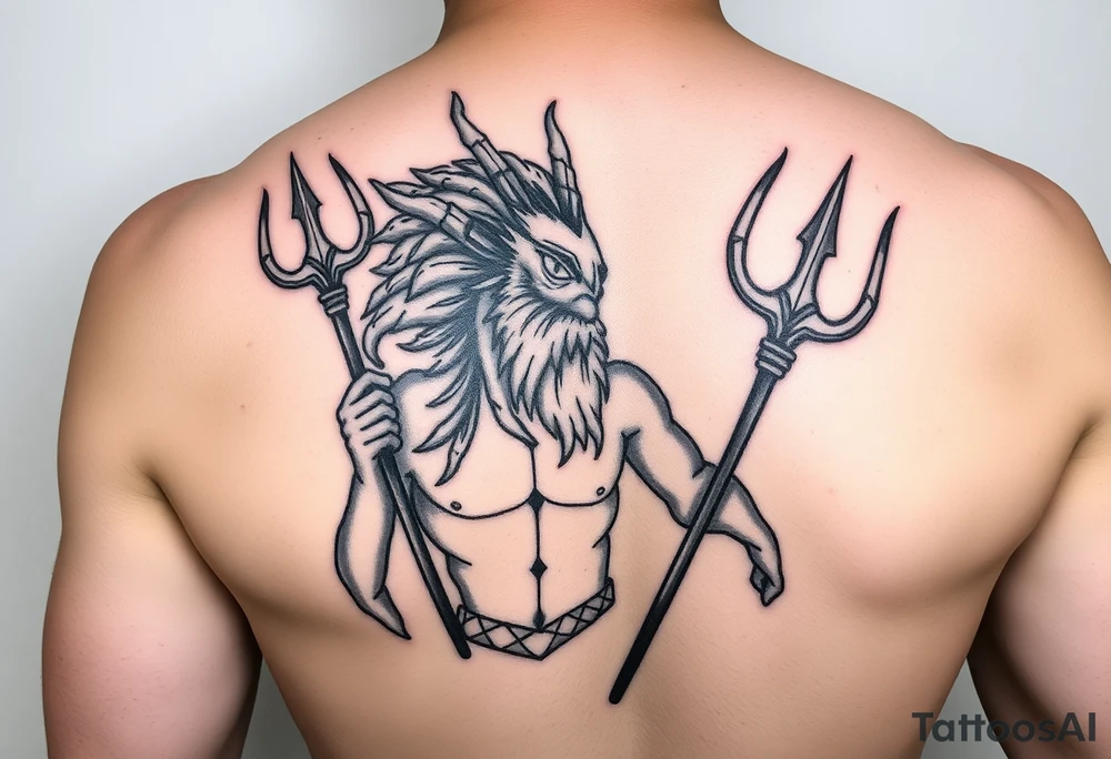 poseidon with trident tattoo idea