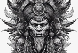 witch doctor, finely detailed, full bodied, dark fantasy style tattoo idea