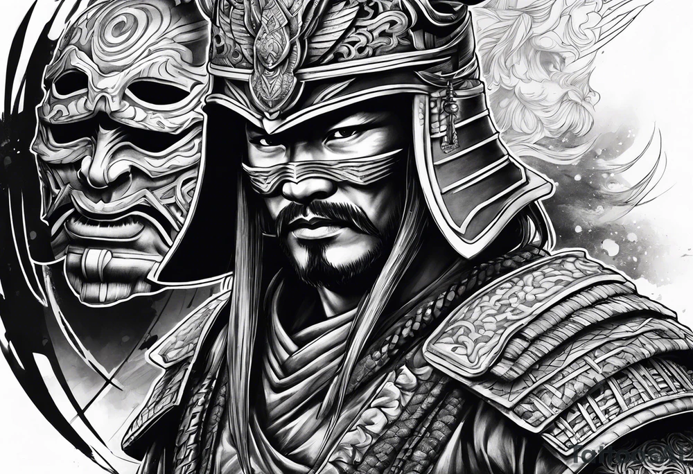 Battle  samurai with mask tattoo idea