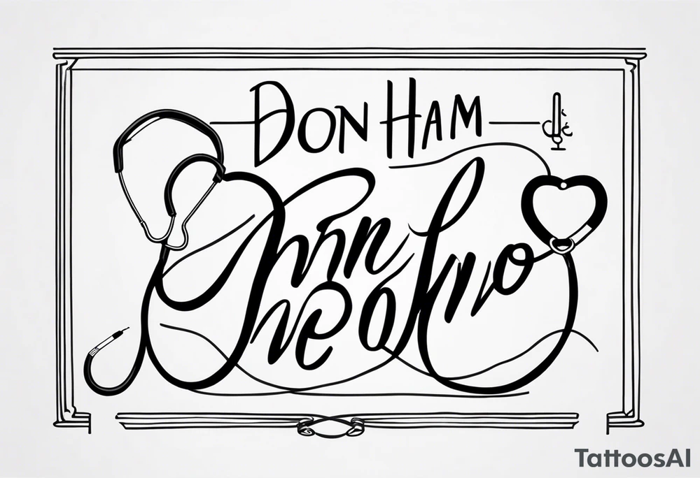 “Do no harm but take no shit” in calligraphy with middle finger and stethoscope for nurse tattoo idea