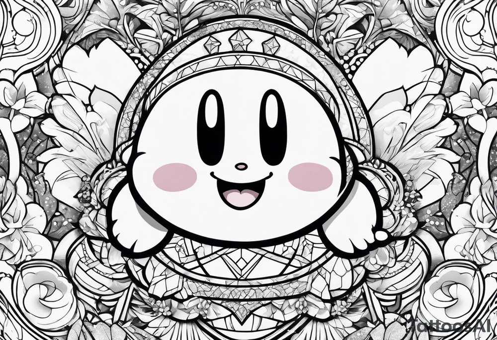 kirby smiling inside a long shinning crystal tattoo idea