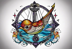 Anchor cross sparrow eye tattoo idea