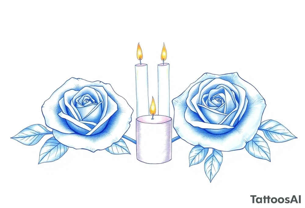 Passed love one, two roses, two candles, blue tattoo idea