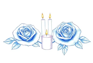 Passed love one, two roses, two candles, blue tattoo idea