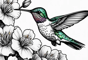 Hummingbird flowers tattoo idea