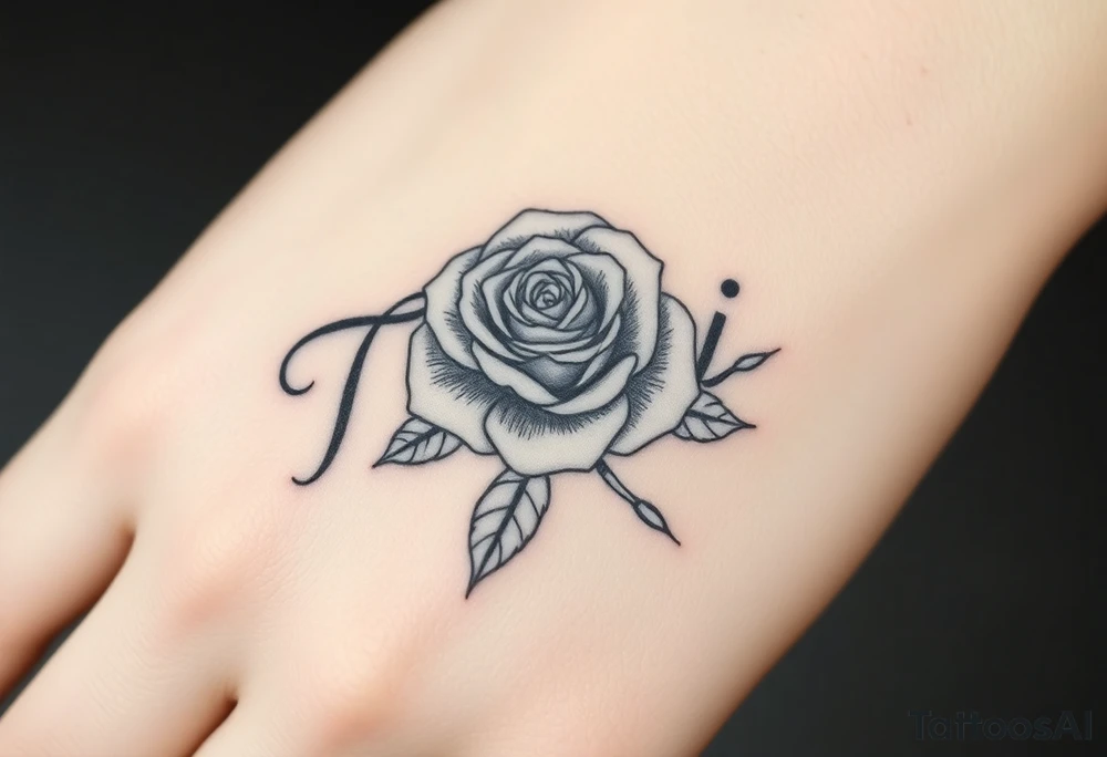 Name Tori with big rose tattoo idea