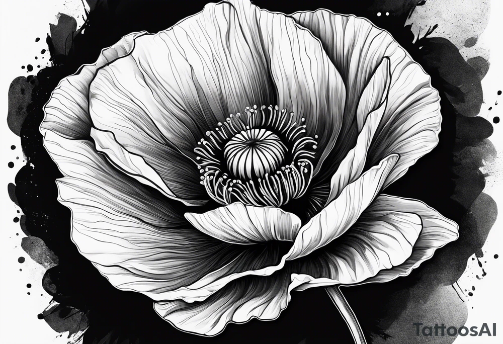 Lone poppy growing out of boulder tattoo idea