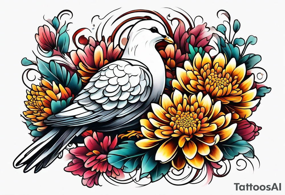 Chrysanthemum and dove tattoo idea