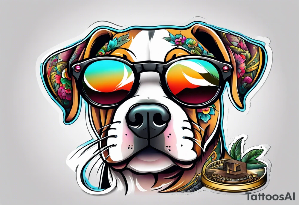 Dog smoking joint with glasses on tattoo idea