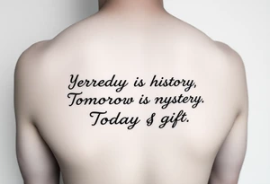 Yesterday is history.
Tomorrow is a mystery.
Today is a gift.
On thigh tattoo idea