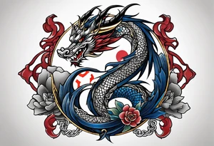 Asian dragon wrapping around an anchor centered on the Korean flag tattoo idea