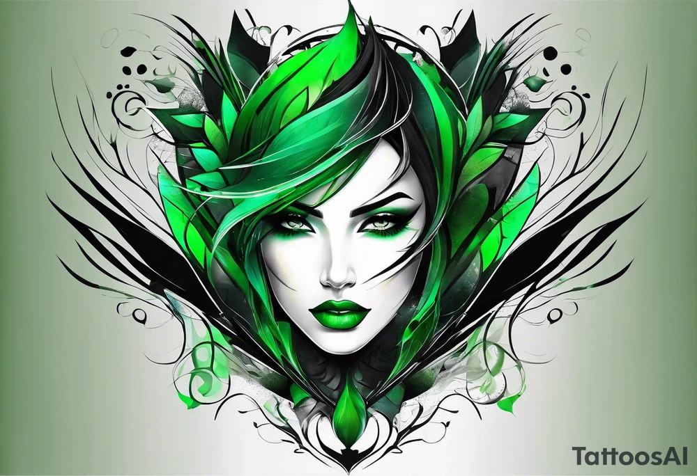 abstract, green and black, covered from wrist to forearm, fully covered, no borders, blackwork, no people tattoo idea