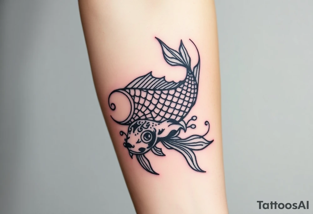 traditional koi fish swimming upstream through turbulent waves tattoo idea
