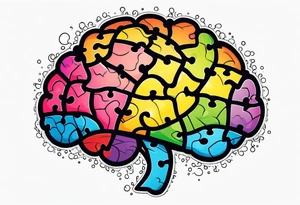 Colorful brain made of puzzle pieces tattoo idea