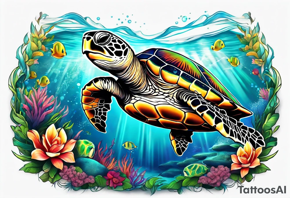 large sea turtle tattoo idea