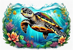 large sea turtle tattoo idea