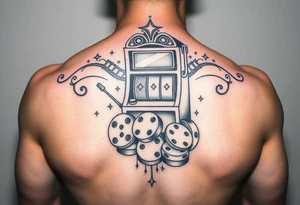 Slot machine and dice and money and poker chips tattoo tattoo idea