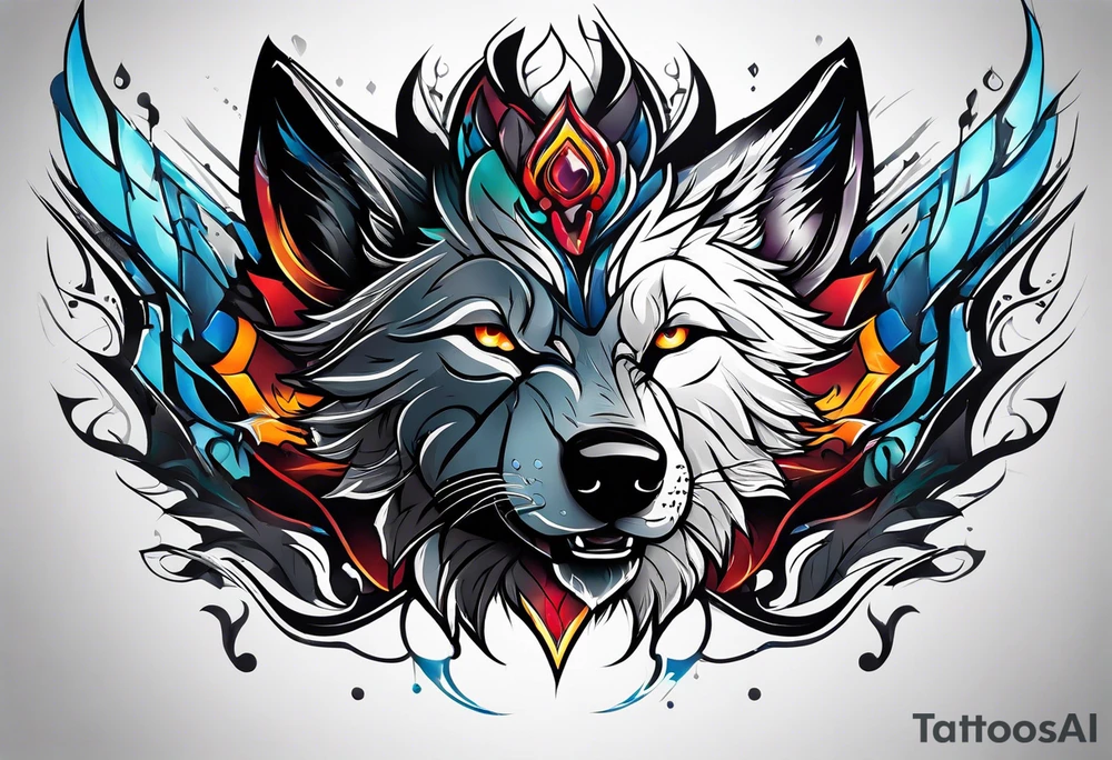 Wolf face roaring tattoo idea