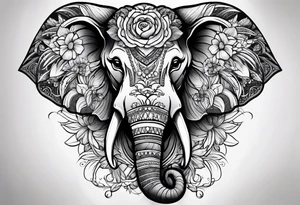 elephant face with flowers tattoo idea