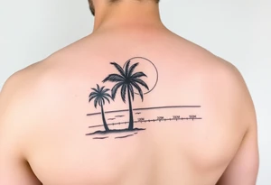 palm tree, beach, sun, timeline on arm tattoo idea