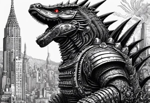 1974 mechagodzilla, full body, roaring tattoo idea