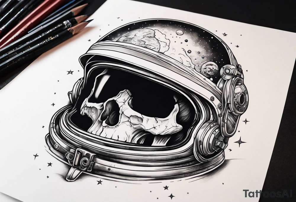 Skull under astronaut helmet tattoo idea