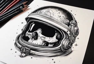 Skull under astronaut helmet tattoo idea