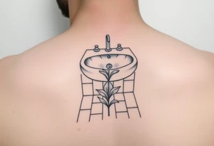 bathroom sink on tile floor with lily coming up out of the floor tattoo idea